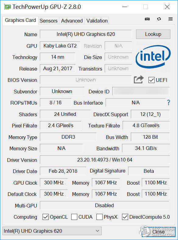 intel uhd 620,24 eu,带宽34.1gb/s