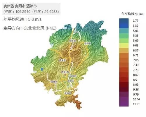 资源地图 贵州省及各市风资源分布图