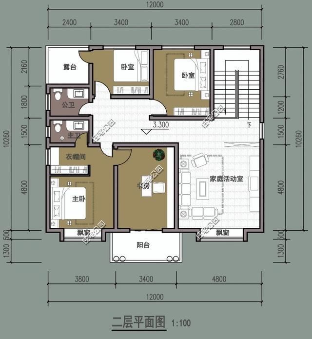 16x10米四间房设计图