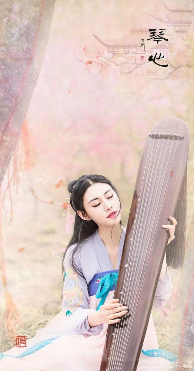 人像摄影:桃林汉服,美女古琴