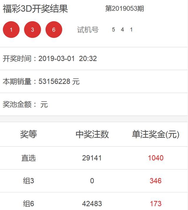 053期3d开奖详情