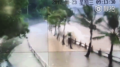 直击台风天鸽登陆海边掀起3层楼高巨浪2