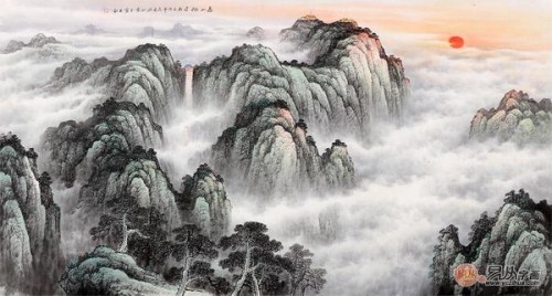 画之泰山日出山水画欣赏三,   五岳独尊大靠山王宁六尺山水画作品