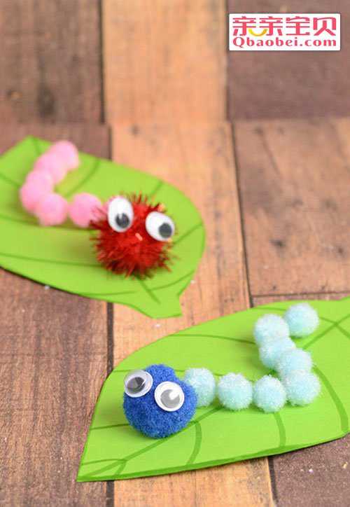 最后用一个大一点的毛球固定在前端当做毛毛虫的脑袋