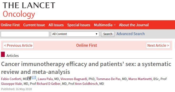 《柳叶刀肿瘤学》:癌症免疫疗法效果竟然重男
