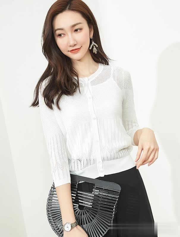 夏季百搭针织衫外套:勾花镂空、单排扣、性感