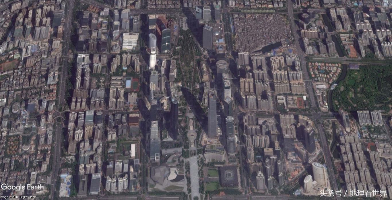 广州天河中央商务区18年变化高清特写卫星地图