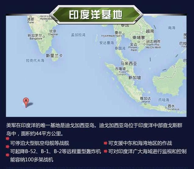 图为美军在亚太地区的印度洋基地群。