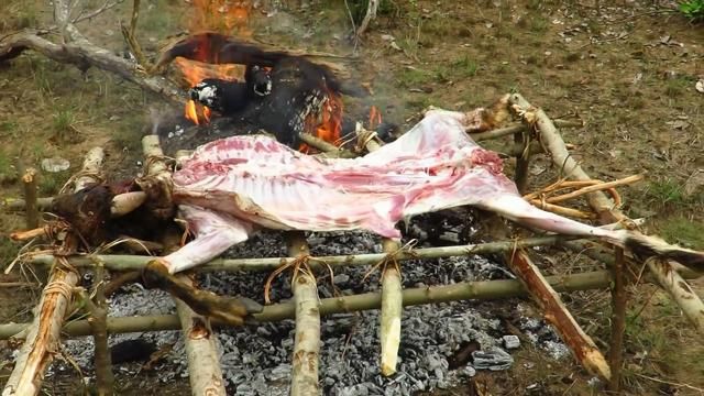 男子野外生存,捉到只100斤的野羊做成烤全羊,网友看到后笑了!