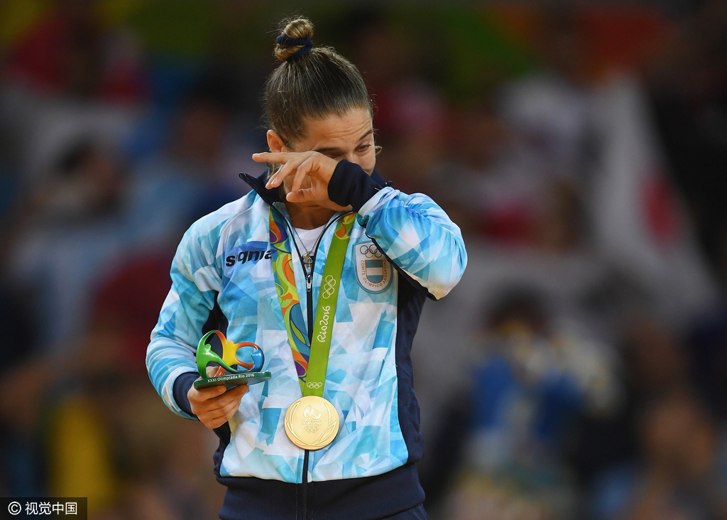 016年08月06日，巴西里约热内卢，2016里约奥运会柔道女子48KG级决赛，阿根廷选手帕雷托战胜韩国选手Jeong Bokyeong夺冠。