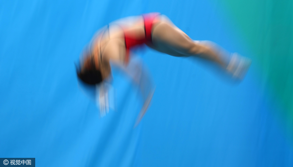 起跳动作完毕后，打开准备入水。