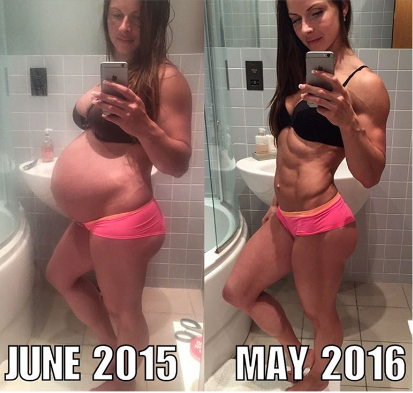 组图-辣妈产后10月练6块腹肌 抱萌娃健身惹人妒