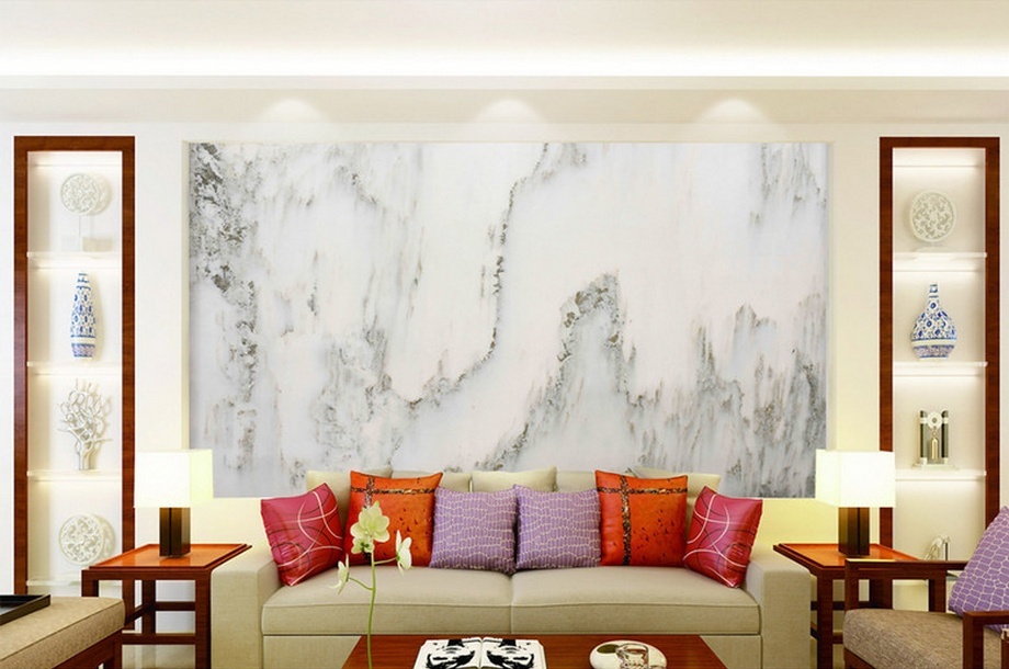 大理石瓷砖背景墙,把客厅、尊贵的一面展示给朋友