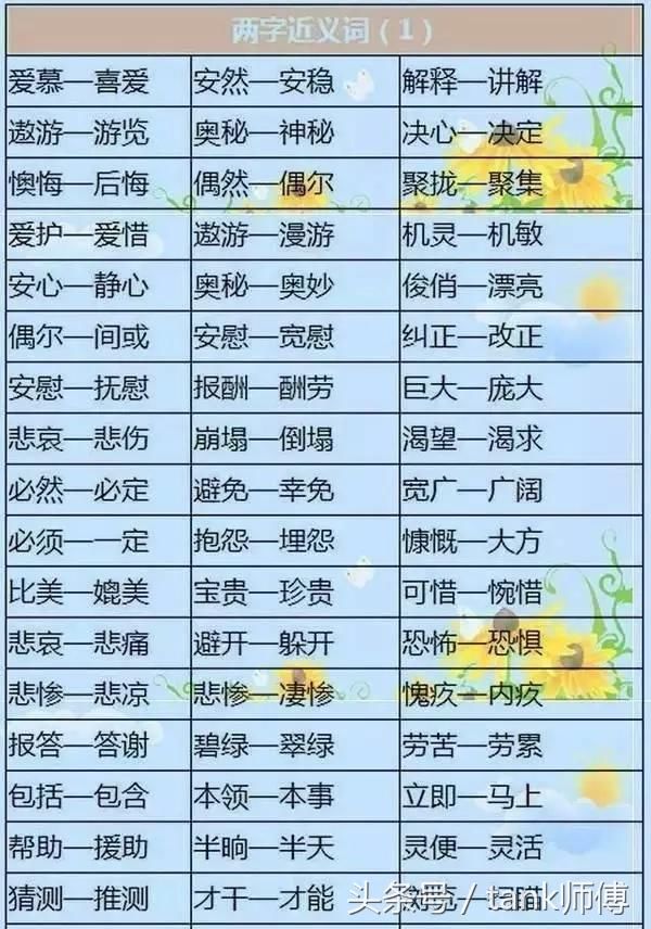 小学近反义词大全!给孩子收藏好,孩子写作不用