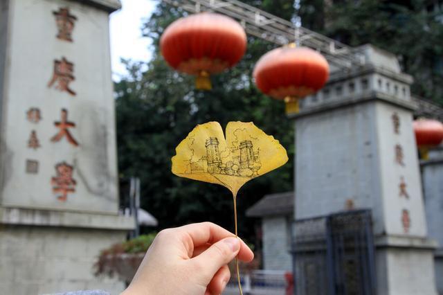 神还原!重庆大学女生把校园画进银杏叶
