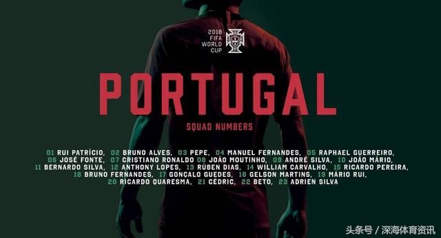 2018世界杯葡萄牙国家队号码公布C罗7号,纳尼
