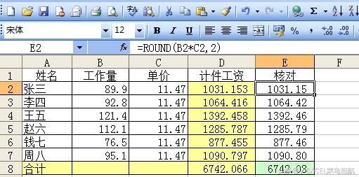 用excel表格计算的计件工资,最后差了1分钱是