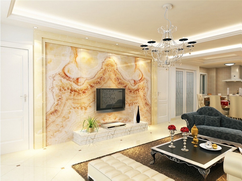 大理石瓷砖背景墙,把客厅、尊贵的一面展示给朋友