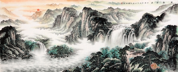 国画精品 紫气东来山水画风水寓意解析