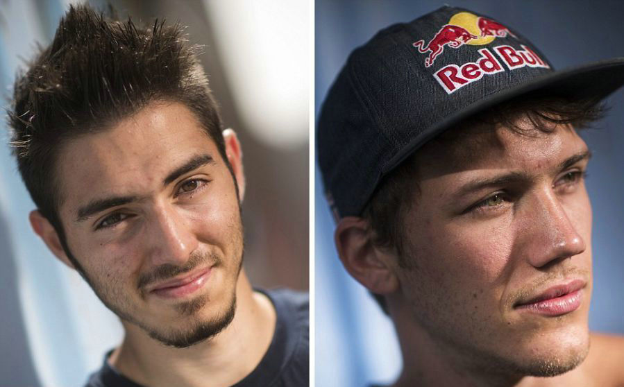 Dimitris（左）在9年前开始接触跑酷运动，Jason（右）比他更早两年开始跑酷。