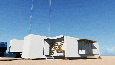 可以用卡车将它运送到你想住的地方. 集装箱式的箱式结构 ▼