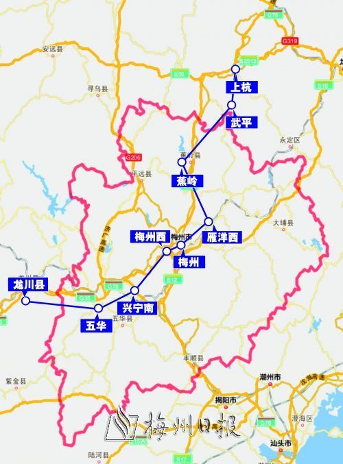 双龙铁路推荐线路梅州境内拟设6个站点