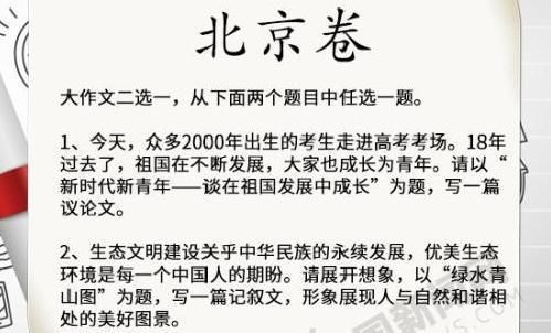 2018年高考语文作文题目公布:8份试卷9道作文