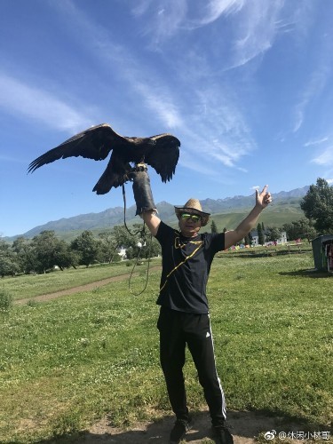 组图:杨幂老爸新疆展雄风 大雕在手霸气似拍武