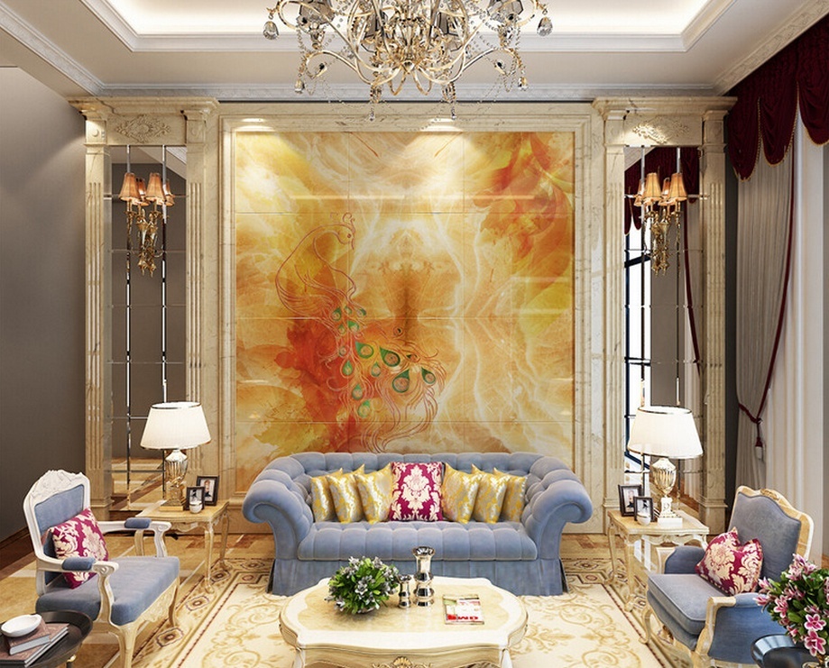 大理石瓷砖背景墙,把客厅、尊贵的一面展示给朋友