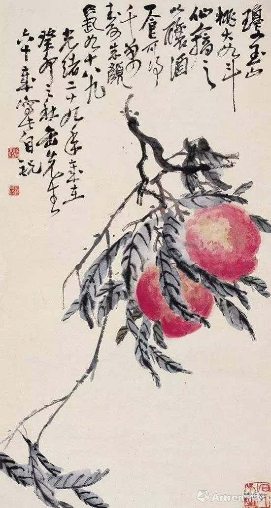 吴昌硕 六十寿桃图轴