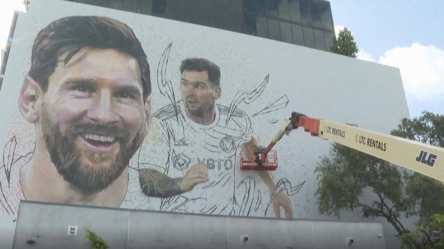 巨幅梅西壁画亮相迈阿密 巨幅梅西壁画亮相迈阿密