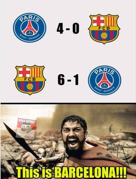 欧冠巴萨大逆转绝杀巴黎后,网友们又开始恶搞