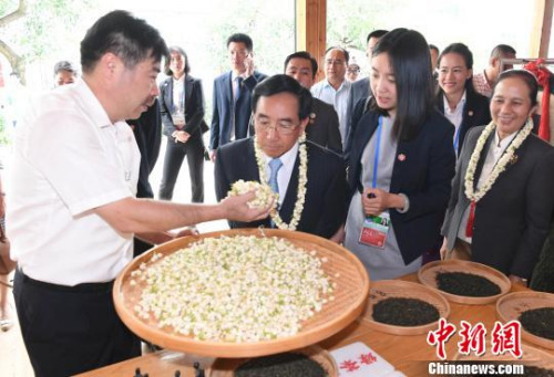 老挝国家副主席和夫人参观福州春伦茉莉花茶文