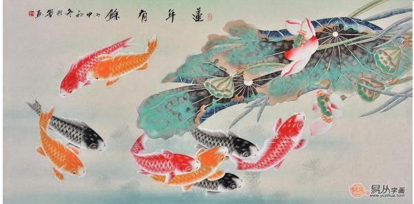 国画九鱼图图片大全 家中挂九鱼图就对了