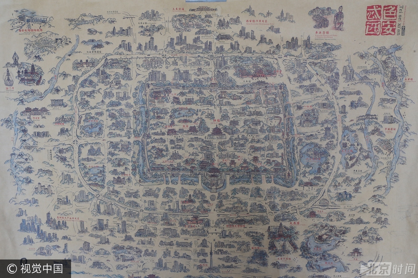 小地图大内涵!设计师走遍西安画出手绘地图_北京时间