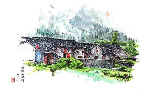 手绘广东河源苏家围客家乡村 手绘广东河源苏家围客家乡村