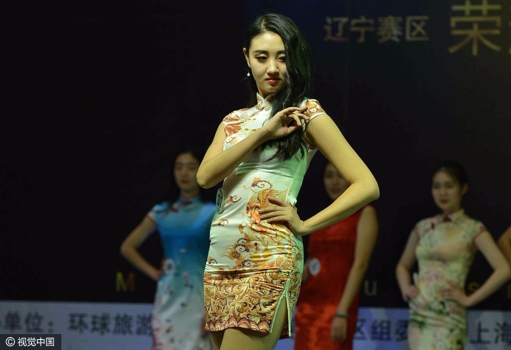 环球旅游小姐辽宁区 佳丽皮裤登场大秀旗袍美腿