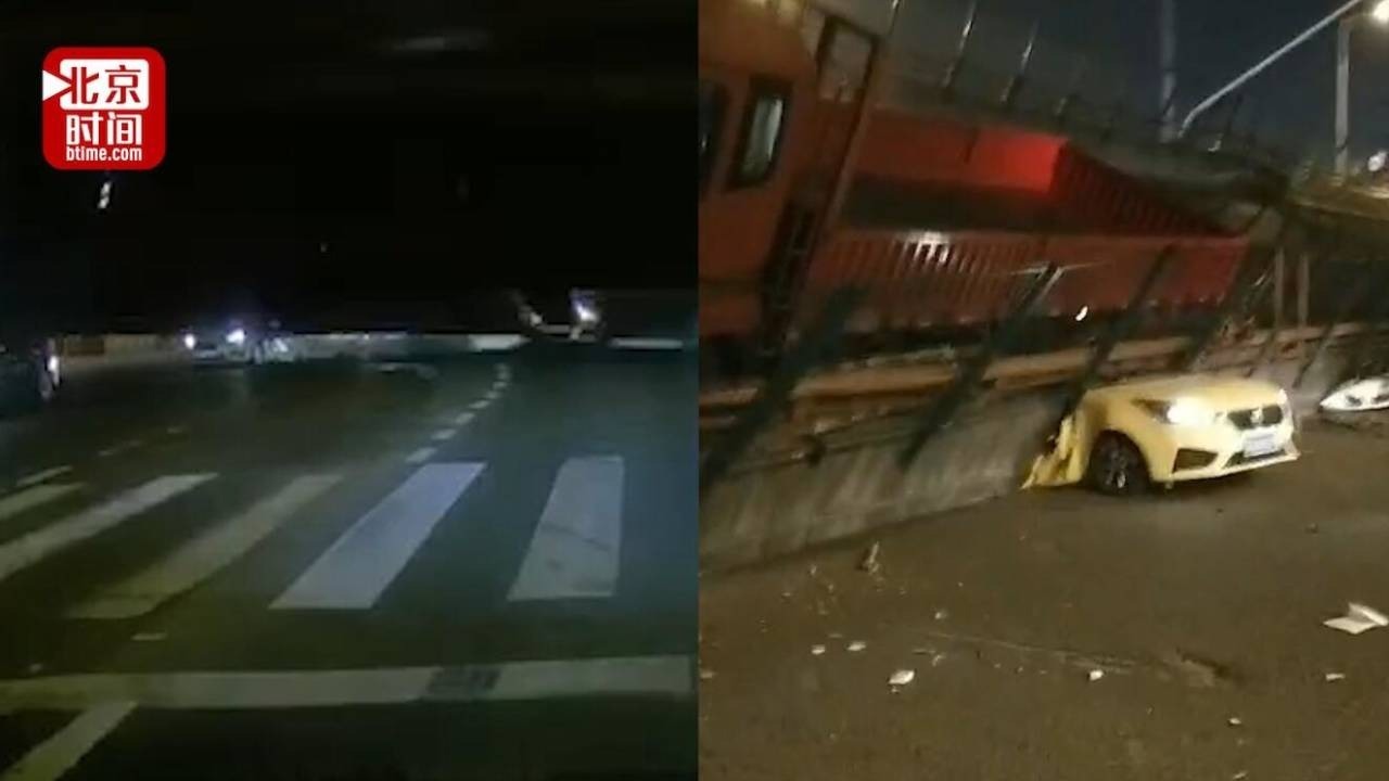 江苏无锡一高架桥发生垮塌 多辆私家车被压桥下