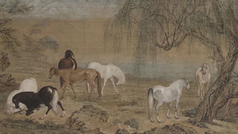 HK故宫文化馆展品赏析——郎世宁《郊原牧马图》卷