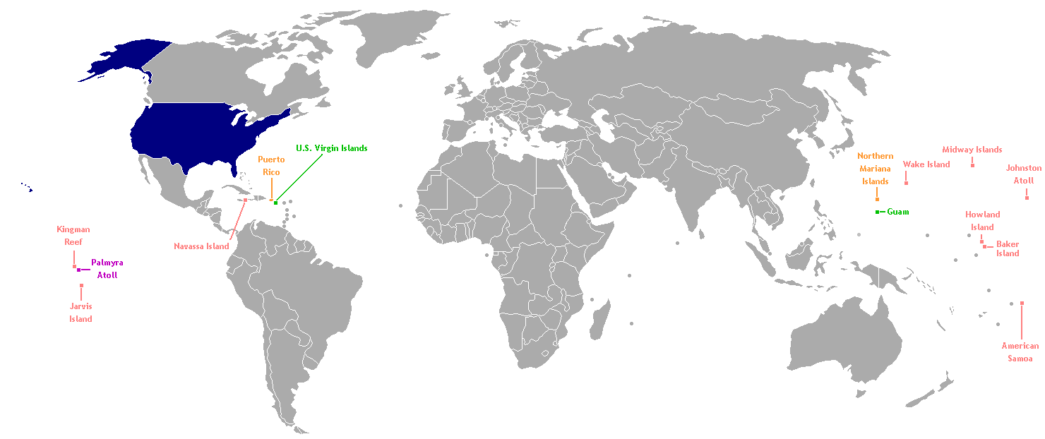美国在100多年中，靠着各种坑蒙拐骗，以及暴力手段，只用5000多万美元，却夺取了相当于独立初期3倍多的领土。图为目前美国领土。