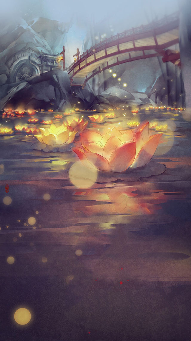 流光溢彩-唯美水彩古风场景手机壁纸