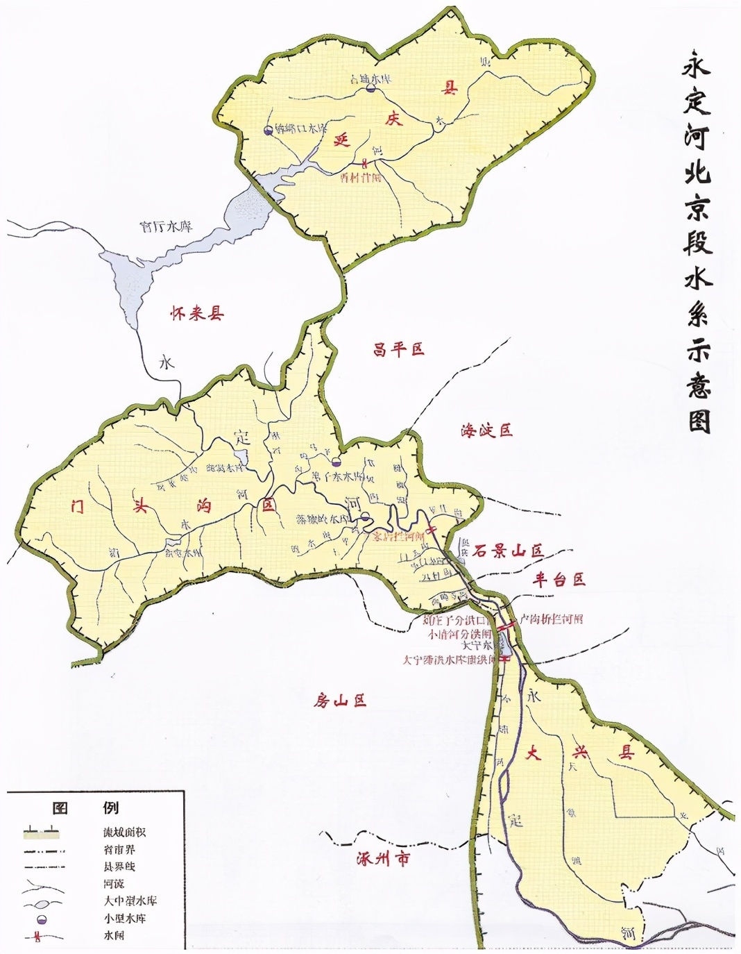 永定河北京段水系示意图