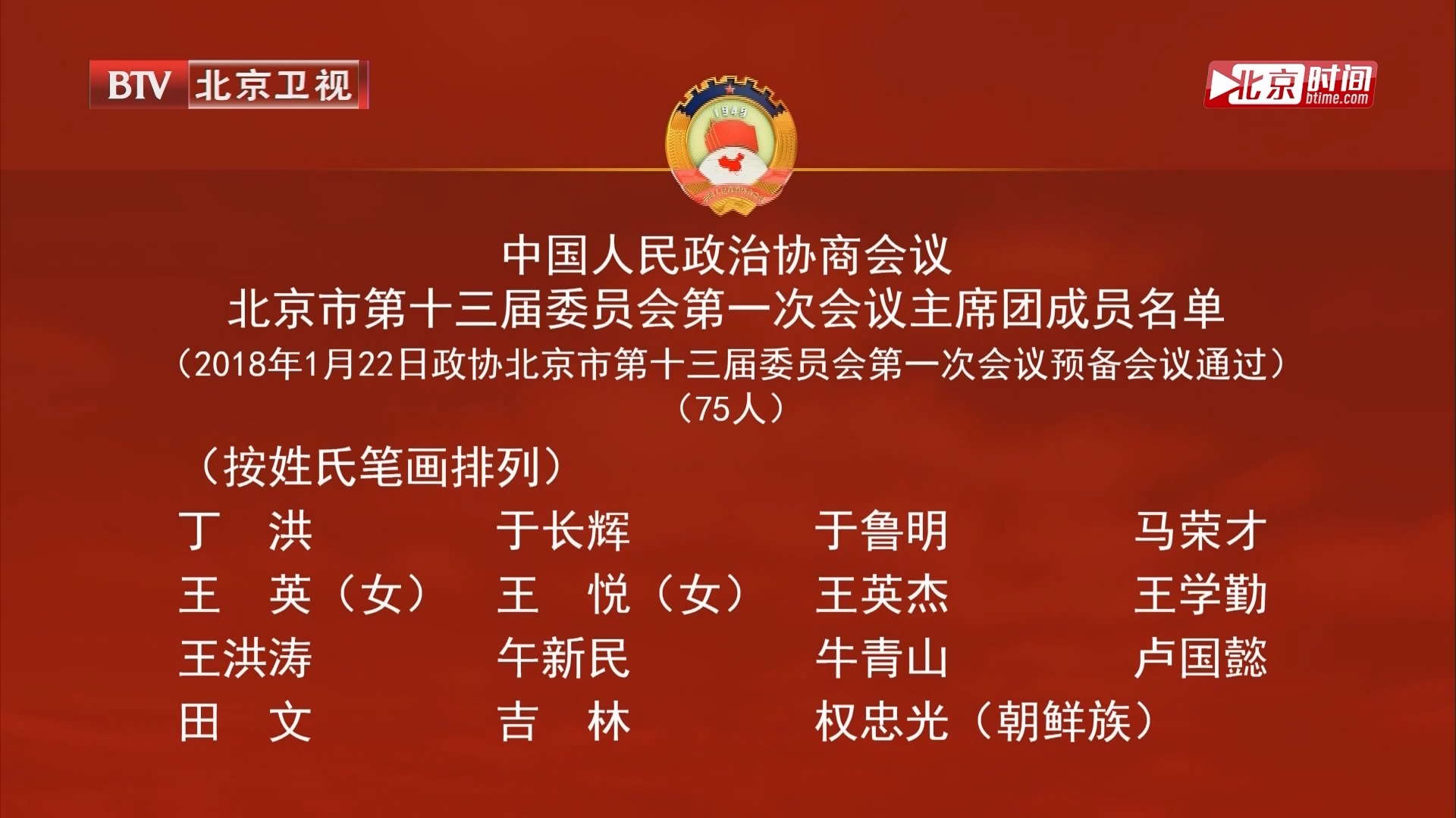 政协北京市第十三届委员会第一次会议主席团成员名单 政协北京市第十三届委员会第一次会议主席团成员名单