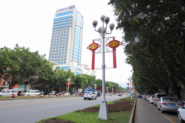 肇庆利用街头灯柱宣传展示社会主义核心价值观公益广告.