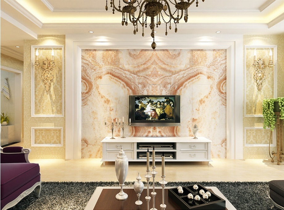 大理石瓷砖背景墙,把客厅、尊贵的一面展示给朋友