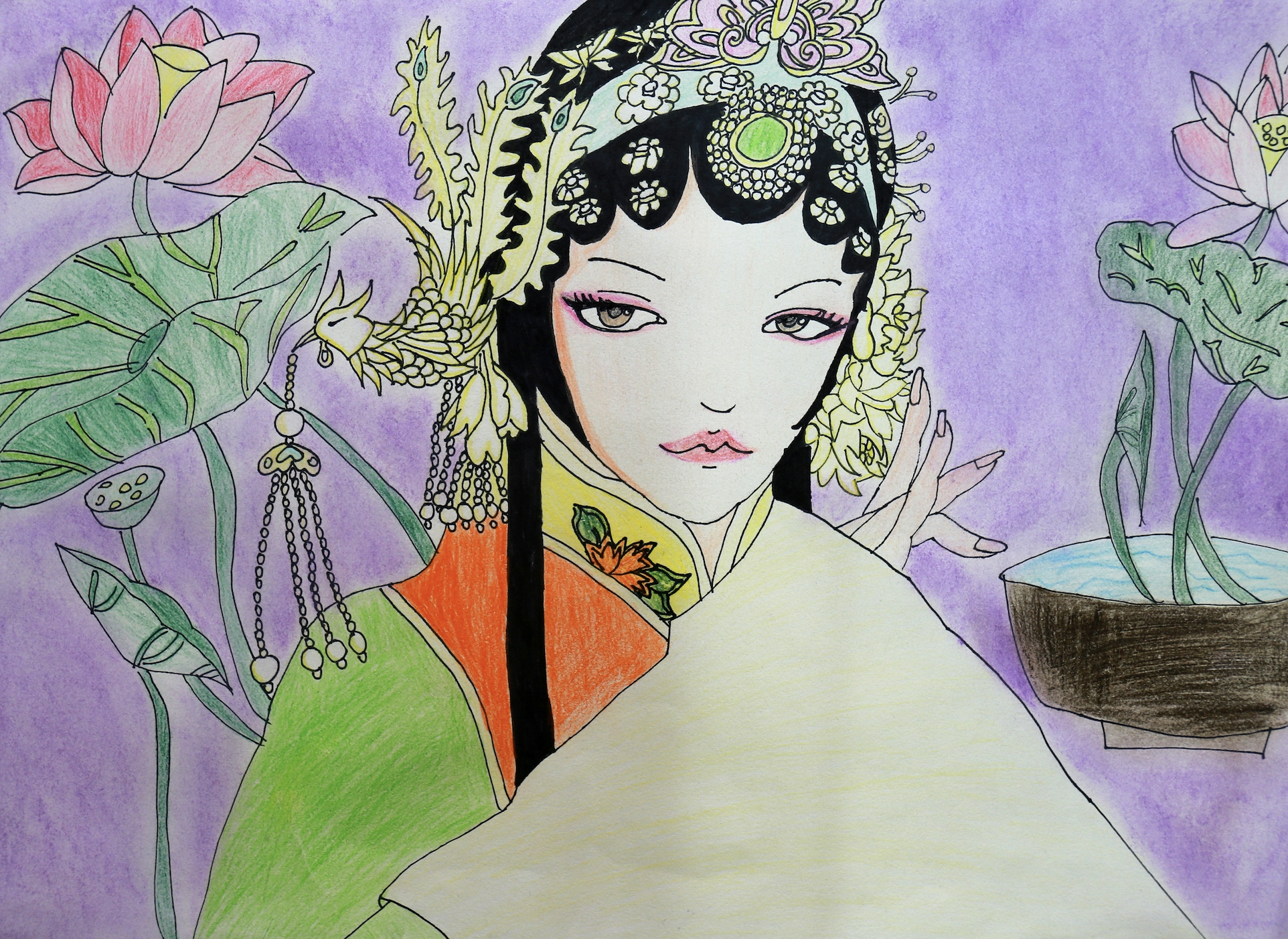 在国际中最代表中国文化的象征之一,这幅作品就是京剧中的花旦角色