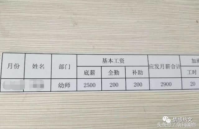 幼儿园老师抱怨工资低怒爆工资条,网友:还有比