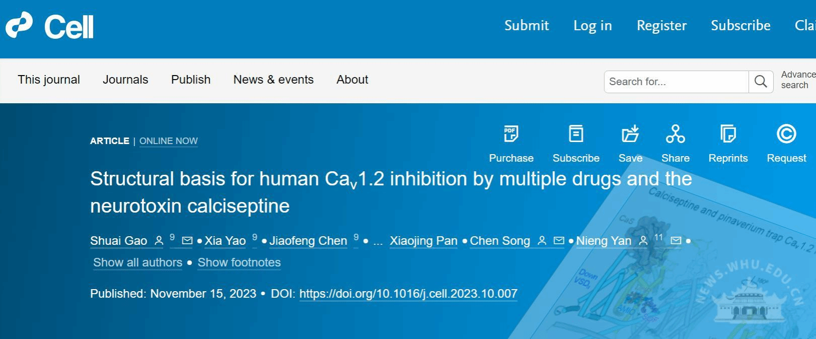 Calciseptine 武大教授高帅团队携手颜宁等在Cell发表新成果
