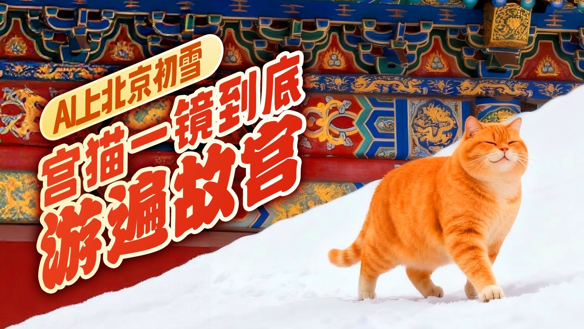 AI上北京初雪 | 宫猫带你一镜到底穿行雪中故宫