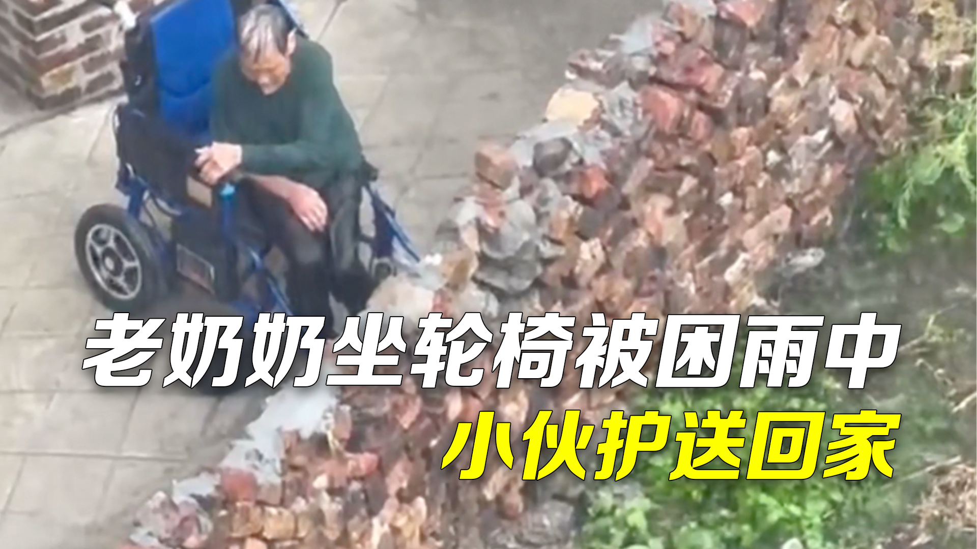 老奶奶坐轮椅被困雨中 小伙看到一路护送回家 老奶奶坐轮椅被困雨中 小伙看到一路护送回家